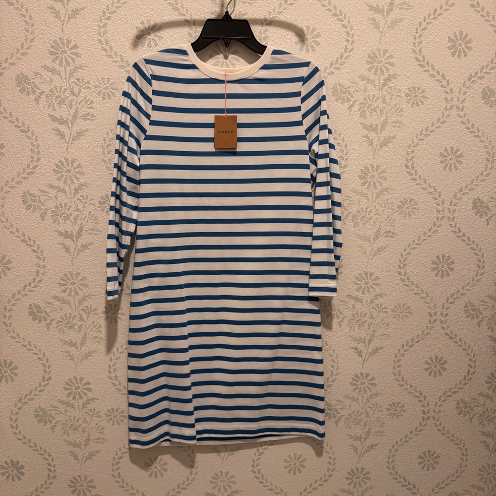 Boden Blue and White Striped Long sleeve Dress